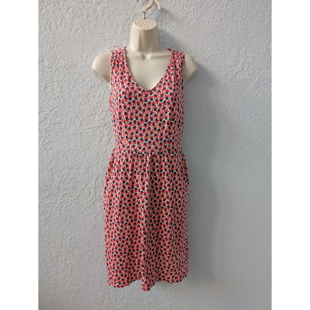 Boden Dress Women 4R Modal Cotton Pink Red Navy Floral Sleeveless V-Neck Pockets